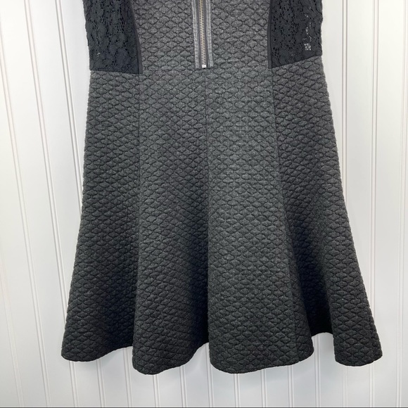 Rebecca Taylor Fit & Flare Quilted Lace Gray Black Dress Size 8 - Picture 4 of 13
